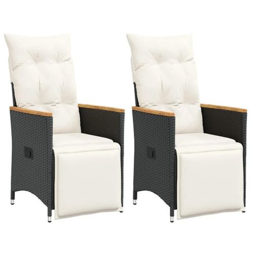 Prolenta Premium - Chaises Inclinables De Jardin Lot De 2 Et Coussins Noir Rotin