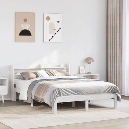 Prolenta Premium - Cadre de lit avec tête de lit sans matelas blanc 140x190 cm
