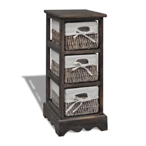 Prolenta Premium - Étagère De Rangement Bois Marron 3 Paniers En Tissage