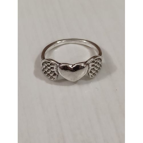 Bague Métal Argenté,Coeur Avec Des Ailes,Taille 18.15