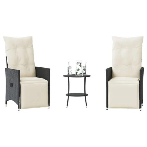 Prolenta Premium - Ensemble De Bistro 3 Pcs Avec Coussins Noir Résine Tressée