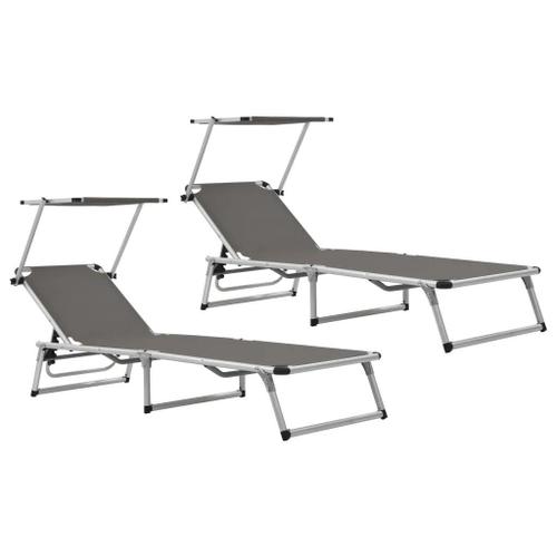 Prolenta Premium - Chaises Longues Pliables Et Toit Lot De 2 Aluminium Textilène