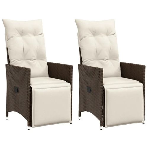 Prolenta Premium - Chaises Inclinables De Jardin Lot De 2 Et Coussins Marron Rotin