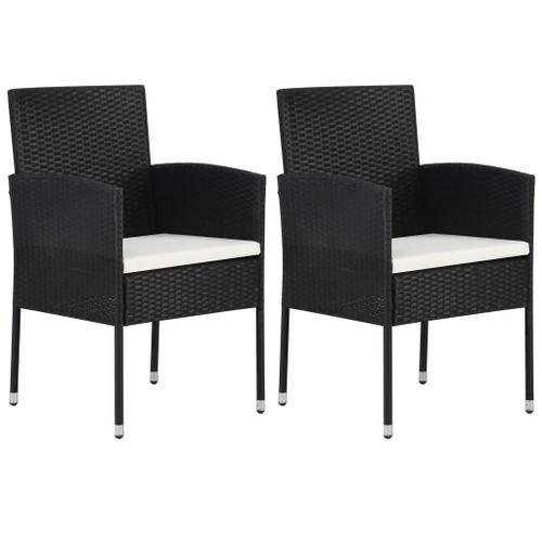 Prolenta Premium - Chaises De Jardin Coussins Blanc Crème 2pcs Noir Résine Tressée