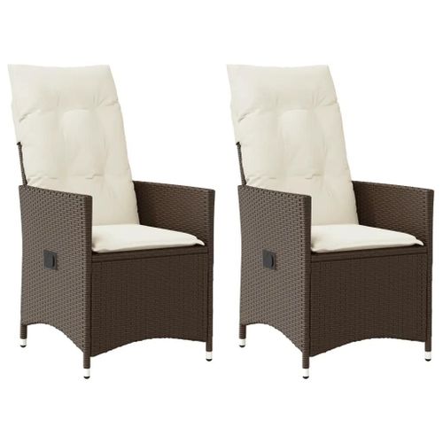Prolenta Premium - Chaises Inclinables De Jardin Lot De 2 Et Coussins Marron Rotin