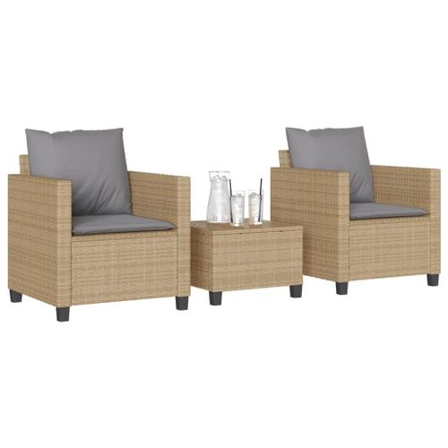 Prolenta Premium - Ensemble De Bistro 3 Pcs Avec Coussins Beige Résine Tressée