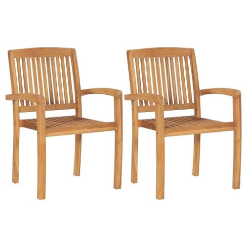 Prolenta Premium - Chaises Empilables À Manger De Jardin Lot De 2 Bois Teck Solide
