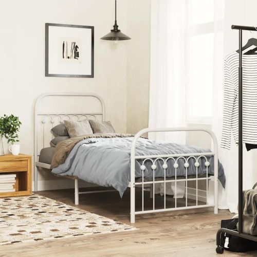 Prolenta Premium - Cadre de lit métal sans matelas avec pied de lit blanc 80x200cm