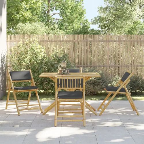Prolenta Premium - Ensemble De Bistro Pliante 5 Pcs Et Coussins Gris Foncé Bambou