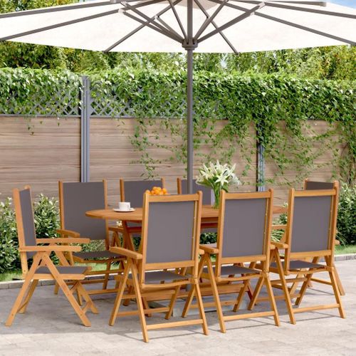 Prolenta Premium - Chaises Inclinables De Jardin Lot De 8 Tissu Et Bois Massif