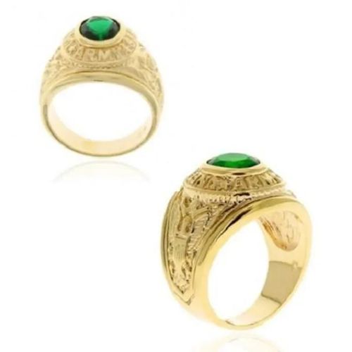 Bague Chevalière Homme Us Army Cz Émeraude Plaqué Or 18 Carats
