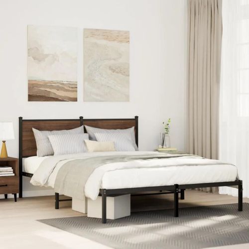 Prolenta Premium - Cadre de lit en métal sans matelas chêne fumé 140x200 cm