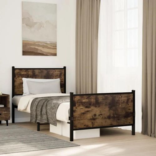 Prolenta Premium - Cadre de lit en métal sans matelas chêne fumé 90x190 cm