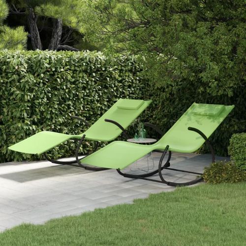 Prolenta Premium - Chaises Longues À Bascule Lot De 2 Vert Acier Et Textilène