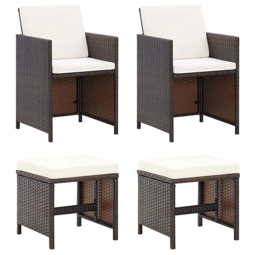 Prolenta Premium - Jeu De Chaise Et Tabouret De Jardin 4 Pcs Résine Tressée Marron