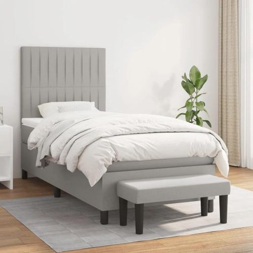 Prolenta Premium - Sommier à lattes de lit avec matelas Gris clair 100x200cm Tissu