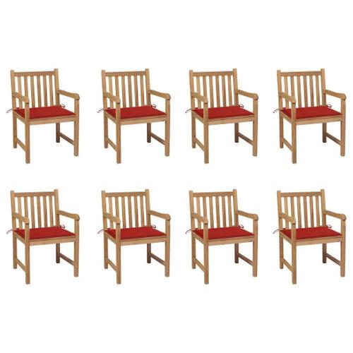 Prolenta Premium - Chaises De Jardin Lot De 8 Avec Coussins Rouge Bois Teck Massif