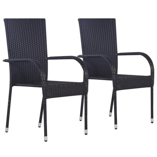 Prolenta Premium - Chaises Empilables D'extérieur Lot De 2 Résine Tressée Noir