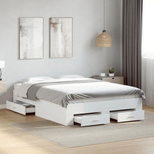 Prolenta Premium - Cadre de lit avec tiroirs sans matelas blanc 135x190 cm