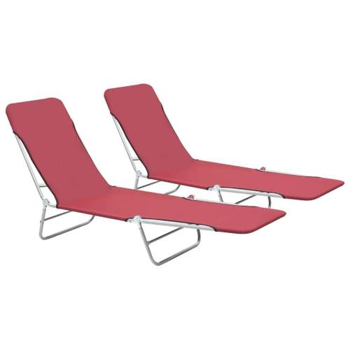 Prolenta Premium - Chaises Longues Pliables Lot De 2 Acier Et Tissu Rouge