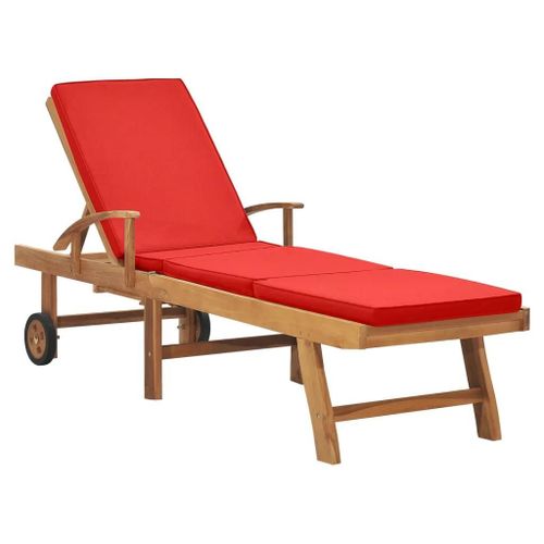 Prolenta Premium - Chaise Longue Avec Coussin Bois De Teck Solide Rouge