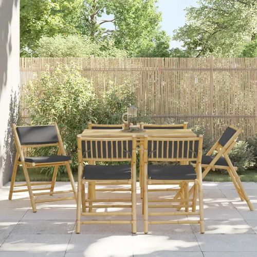 Prolenta Premium - Chaises De Bistro Pliantes Lot De 6 Coussins Gris Foncé Bambou