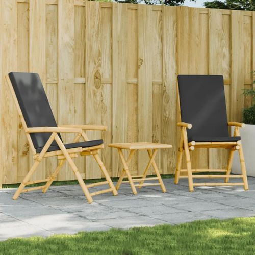 Prolenta Premium - Ensemble De Bistro Pliante 3 Pcs Et Coussins Gris Foncé Bambou