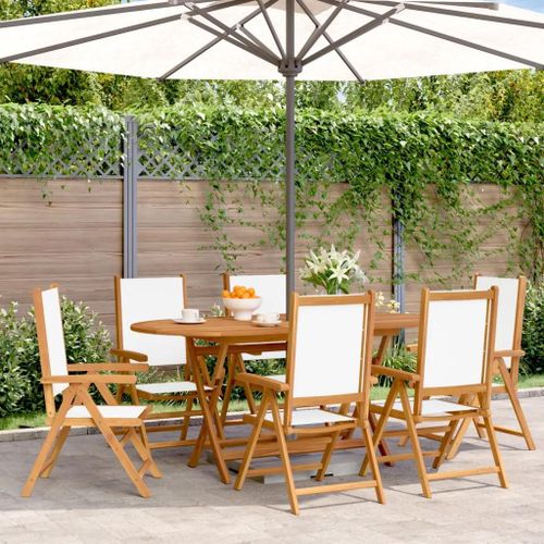 Prolenta Premium - Chaises Inclinables De Jardin Lot De 6 Tissu Et Bois Massif