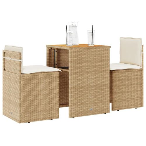 Prolenta Premium - Ensemble De Bistro 3 Pcs Avec Coussins Beige Résine Tressée