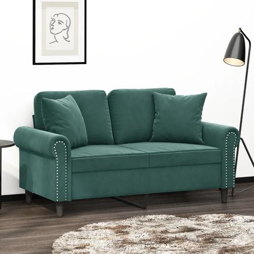 Prolenta Premium - Canapé 2 Places Avec Oreillers Vert Foncé 120 Cm Velours