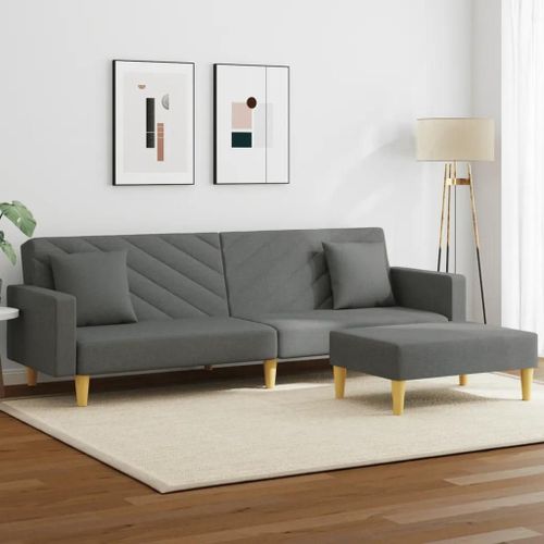 Prolenta Premium - Canapé-Lit À 2 Places Avec Oreillers Et Repose-Pied Gris Foncé