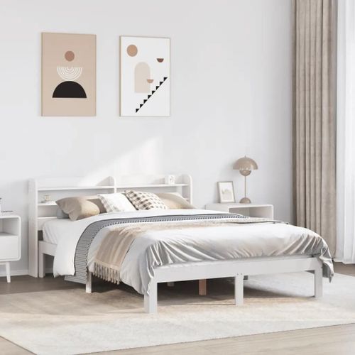 Prolenta Premium - Cadre de lit avec tête de lit sans matelas blanc 160x200 cm
