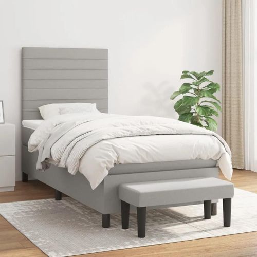 Prolenta Premium - Sommier à lattes de lit avec matelas Gris clair 90x200 cm Tissu