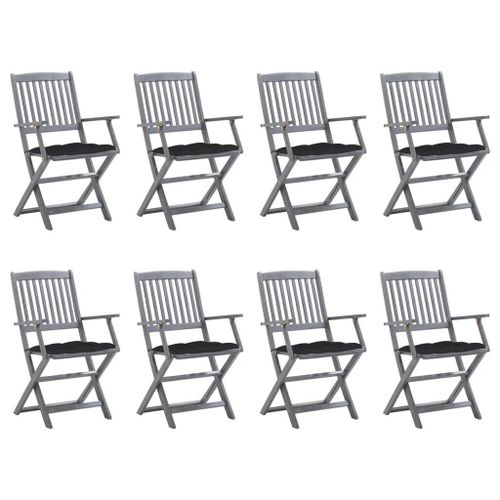 Prolenta Premium - Chaises Pliables D'extérieur Lot De 8 Et Coussins Bois D'acacia