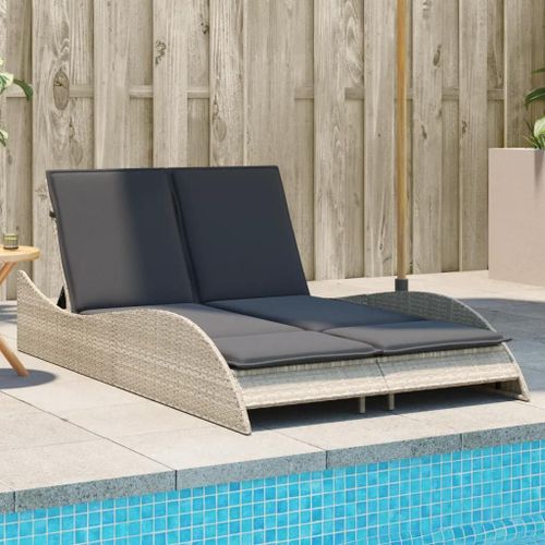 Prolenta Premium - Chaise Longue Avec Coussins Gris Clair 114x205x73 Cm Poly Rotin