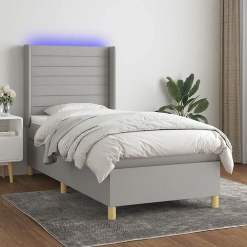 Prolenta Premium - Sommier à lattes de lit matelas LED Gris clair 90x200cm Tissu