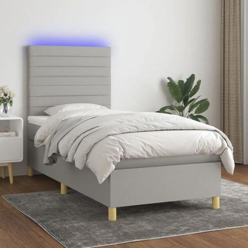 Prolenta Premium - Sommier à lattes de lit et matelas et LED Gris clair 90x200cm