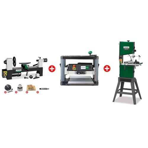 Pack menuisier avec tour à bois 200x305, raboteuse 330mm et scie à ruban verticale 230V Holzstar DB305+DH330+HBS261-2