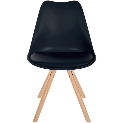 Chaise De Salle À Manger X1 Style Scandinave Assise En Plastique Noir Et Pieds Ronds En Bois Clair 10_0001452