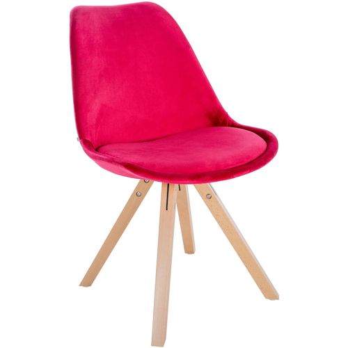 Chaise De Salle À Manger X1 Style Scandinave En Velours Rouge Pieds En Bois Clair 10_0001472