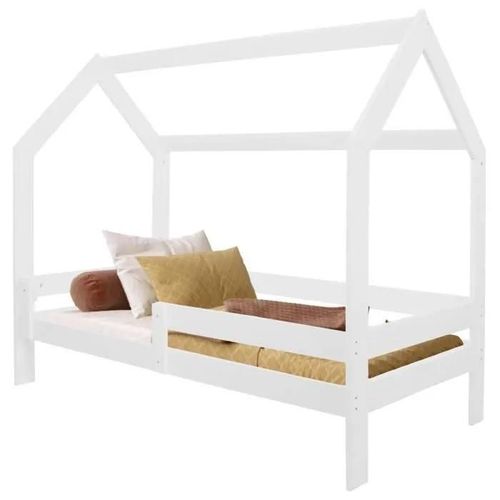 Springos® Lit Pour Enfant En Forme De Maison Avec Sommier, Toit Et Barrière Antichute 80 X 160 Cm