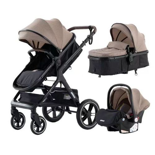 Poussette 3 En 1 Bébé Combinée Siège-Auto Nacelle Trio Réversible Réglable Haute Qualité Roues Increvables Canne.Khaki.