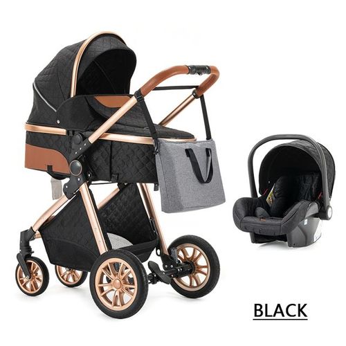 Poussette 3 En 1 Bébé Combinée Siège-Auto Nacelle Trio Réversible Réglable Haute Qualité Roues Increvables Canne Black.