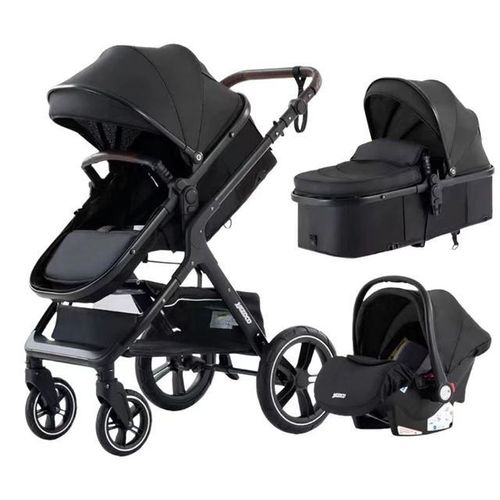 Poussette 3 En 1 Bébé Combinée Siège-Auto Nacelle Trio Réversible Réglable Haute Qualité Roues Increvables Canne.Noir.