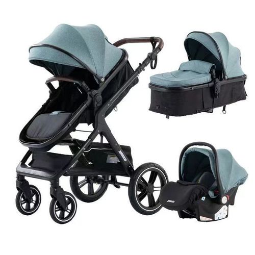 Poussette 3 En 1 Bébé Combinée Siège-Auto Nacelle Trio Réversible Réglable Haute Qualité Roues Increvables Canne.Bleu.