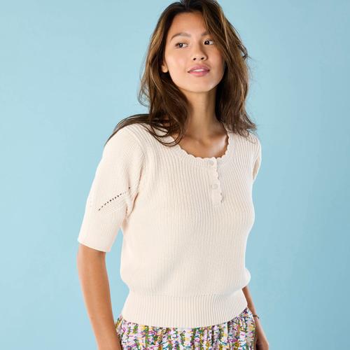 Pull Spécial Petites Col Rond Boutonné - - Écru