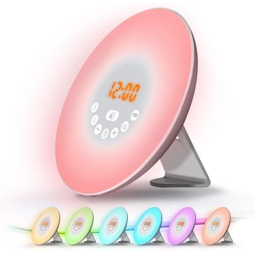 Radio Réveil Lumineux Lampe De Chevet Réveil Lumière Led Tactile Contrôle Sunr , Sunset, Snooze, 6 Sons Naturels, 7 Couleurs, 10 Niveaux De Luminosité Pour Bébé Enfant Adult Avec Adaptateur[X275]