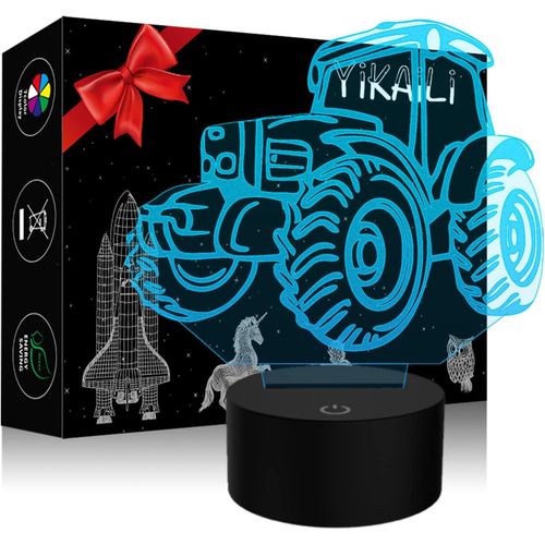 3d Tracteur Lampe D'illusion Led Veilleuse Optique Lumière De Nuit 7 Couleurs Tactile Lampe De Chevet Avec Câble Usb Déco À Éclairage Pour Chambre Table Enfant Noël Cadeau Anniversaire[X849]