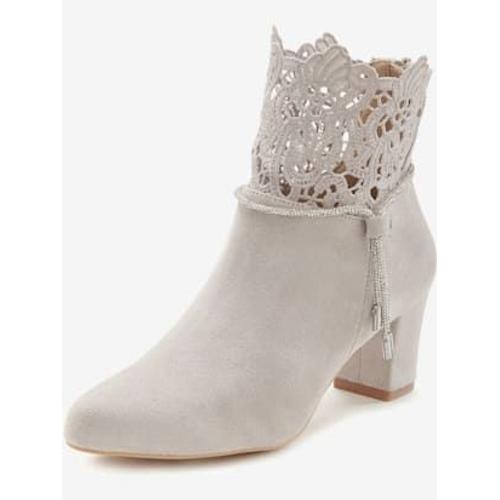 Bottines Avec Empiècement En Dentelle Élégant Et Chaînes Brillantes Et Tendance - - Gris Clair