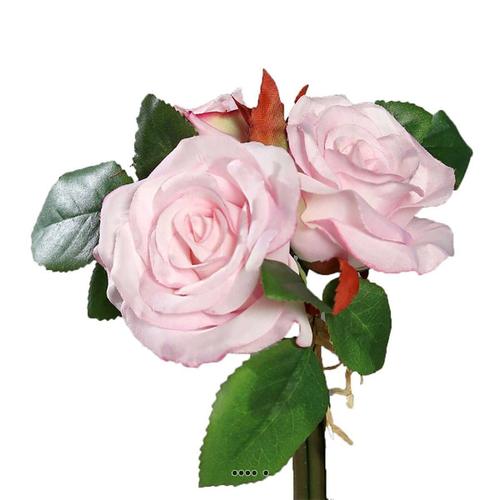 Adorable Petit Bouquet De Fausses Roses 3 Têtes H 17 Cm Rose Pâle